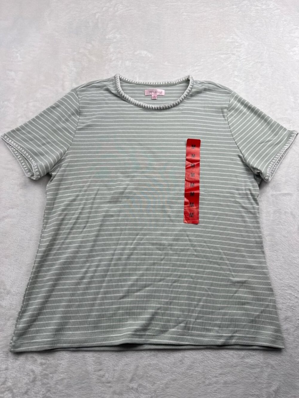 Teddi Rose Green & White Striped Short Sleeve Womens T-Shirt Size M